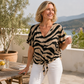 Women's V-Neck Tie-Front Zebra Print T-Shirt