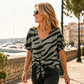 Women's V-Neck Tie-Front Zebra Print T-Shirt