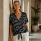 Women's V-Neck Tie-Front Zebra Print T-Shirt