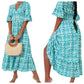 🔥Vacation Casual Print V-Neck Waist Wrap Long Dress