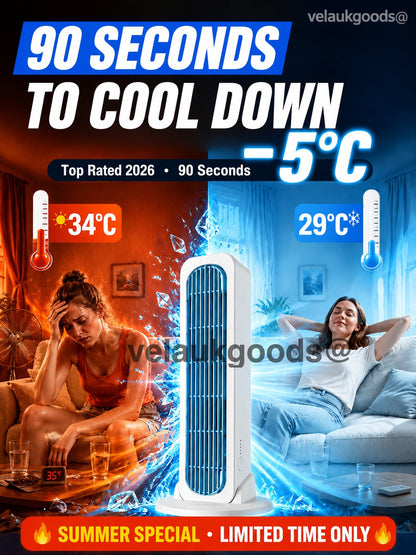 ❄️【Cool the Entire Room in 90 Seconds】Tower Fan—an air conditioner that can be used in both upright and horizontal positions