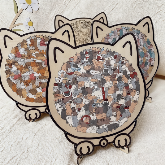 🎁Christmas Sale 51% OFF🎅135-Piece Morandi-Colored Cat Shaped Wooden Jigsaw Puzzle