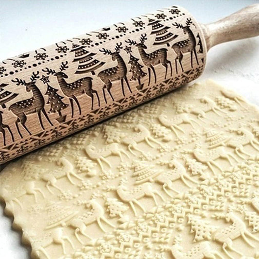🎄 Embossed Rolling Pin | Festive Cookie Patterns