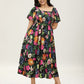 ⏰Summer Hot Sale 60% OFF💃Floral Smocked Square Neck Midi Dress with Pockets