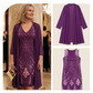 Women’s V-Neck Dress & Sheer Long Jacket Set