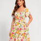 ⏰Summer Hot Sale 60% OFF💃Floral Smocked Square Neck Midi Dress with Pockets