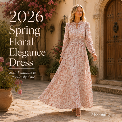 📢📢60% OFF !! ⏰LUNE Ladies' Vacation Style Ditsy Floral Print Waist-Cinching Maxi Dress