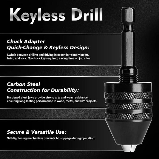3-Jaw Keyless Drill Chuck Quick-Change Adapter