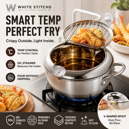 ⏳Time-Limited Special⏰Stainless Steel Tempura Fryer Pot – Thermometer, Drain Rack, Deep‑Body ✨