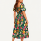 ⏰Summer Hot Sale 60% OFF💃Floral Smocked Square Neck Midi Dress with Pockets