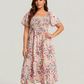 ⏰Summer Hot Sale 60% OFF💃Floral Smocked Square Neck Midi Dress with Pockets
