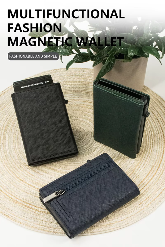 Leather wallet with magnetic closure and RFID block Men's wallet with magnetic closure