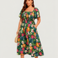 ⏰Summer Hot Sale 60% OFF💃Floral Smocked Square Neck Midi Dress with Pockets