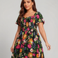 ⏰Summer Hot Sale 60% OFF💃Floral Smocked Square Neck Midi Dress with Pockets