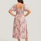⏰Summer Hot Sale 60% OFF💃Floral Smocked Square Neck Midi Dress with Pockets