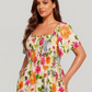 ⏰Summer Hot Sale 60% OFF💃Floral Smocked Square Neck Midi Dress with Pockets