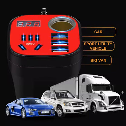 200W Car Cup Holder Power Inverter with 220V AC Outlets & USB Ports