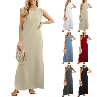 ⏳50% off! Women's summer dress – cotton blend, no-iron, side slit – loose fit, perfect for vacation and everyday wea