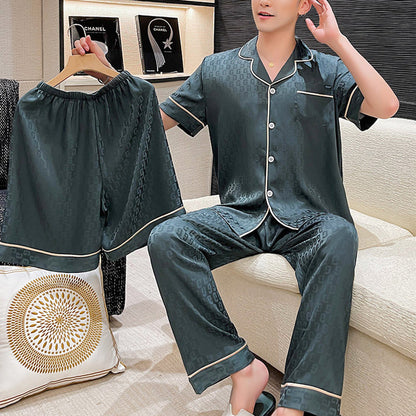 🔥HOT SALE-54% OFF🌬️Men's Summer 3-Piece Ice Silk Pajama Set: Shirt, Pants, and Shorts👕