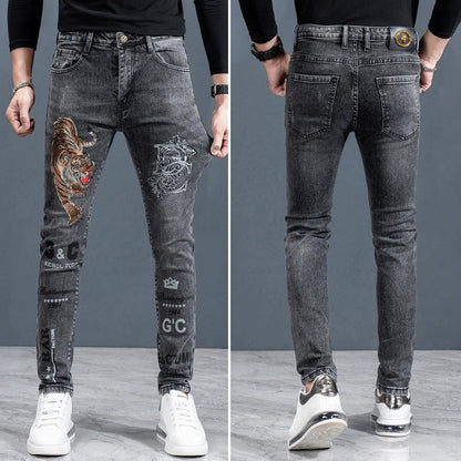 Men's Printed Slim Fit Straight-Leg Jeans
