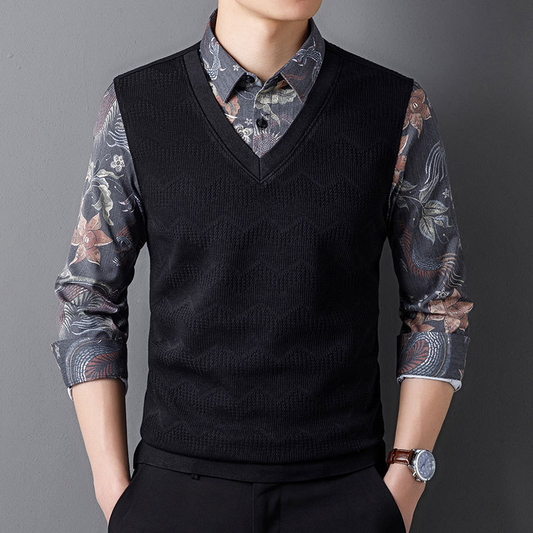 ⏳ Limited time 50% off! 💥 Men's Fashionable Faux Two-Piece Shirt（The more you buy, the higher the discount）