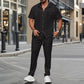 👕👔 2025 men's summer new, solid color button down pocket shirt + pants set!