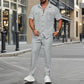 👕👔 2025 men's summer new, solid color button down pocket shirt + pants set!