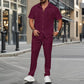 👕👔 2025 men's summer new, solid color button down pocket shirt + pants set!