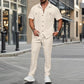 👕👔 2025 men's summer new, solid color button down pocket shirt + pants set!