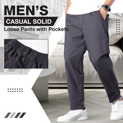 Men’s Casual Solid Loose Pants with Pockets