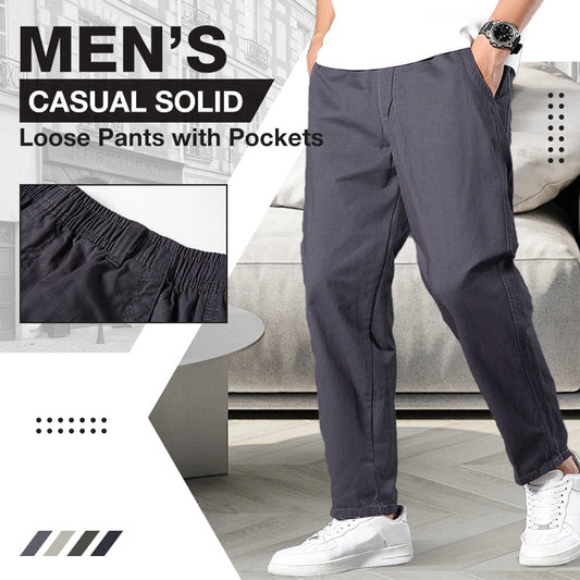 Men’s Casual Solid Loose Pants with Pockets
