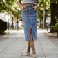 High-Waist Button-Front Denim Skirt