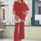 Elegant Sequin Trim Poncho Top & Wide-Leg Pants Set