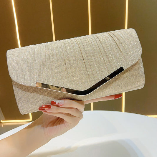 Elegant Champagne Pleated Clutch