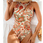 Women's Paisley Print Halter Neck One-Piece Swimsuit