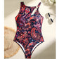Women's Paisley Print Halter Neck One-Piece Swimsuit