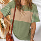 Women's Casual Round Neck Striped Color Clash Short Sleeve Top
