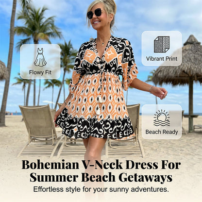 Women's Casual Flowy Bohemian V-Neck Dress