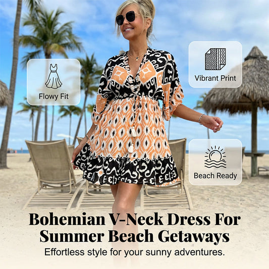 Women's Casual Flowy Bohemian V-Neck Dress
