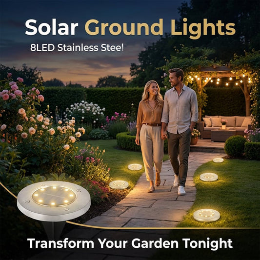 8-LED Solar Ground Lights for Outdoor Gardens