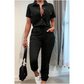 Women's Short Sleeve Button-Front Jumpsuit