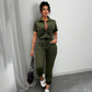 Women's Short Sleeve Button-Front Jumpsuit
