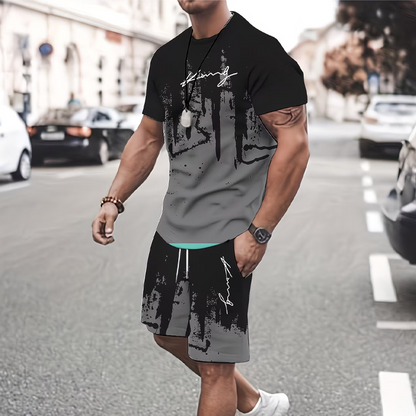 Men's Graphic Print T-Shirt and Shorts Set