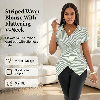 Elegant Collared Tie-Waist Shirt Blouse