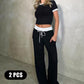 Contrast Trim Top & Wide Leg Pants Set