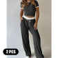 Contrast Trim Top & Wide Leg Pants Set