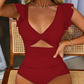Sexy Ruffled V-Neck One-Piece Swimsuit