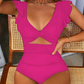 Sexy Ruffled V-Neck One-Piece Swimsuit