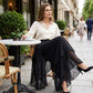 Women's asymmetrical chiffon pants with wide leg