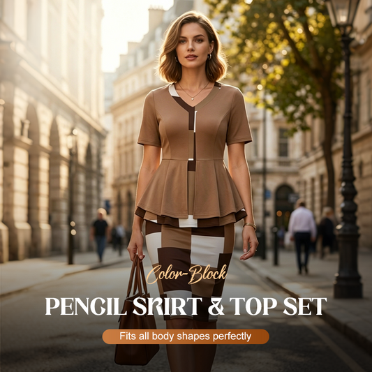 👗 50% OFF 🎨Color Block Pencil Skirt & Top Set